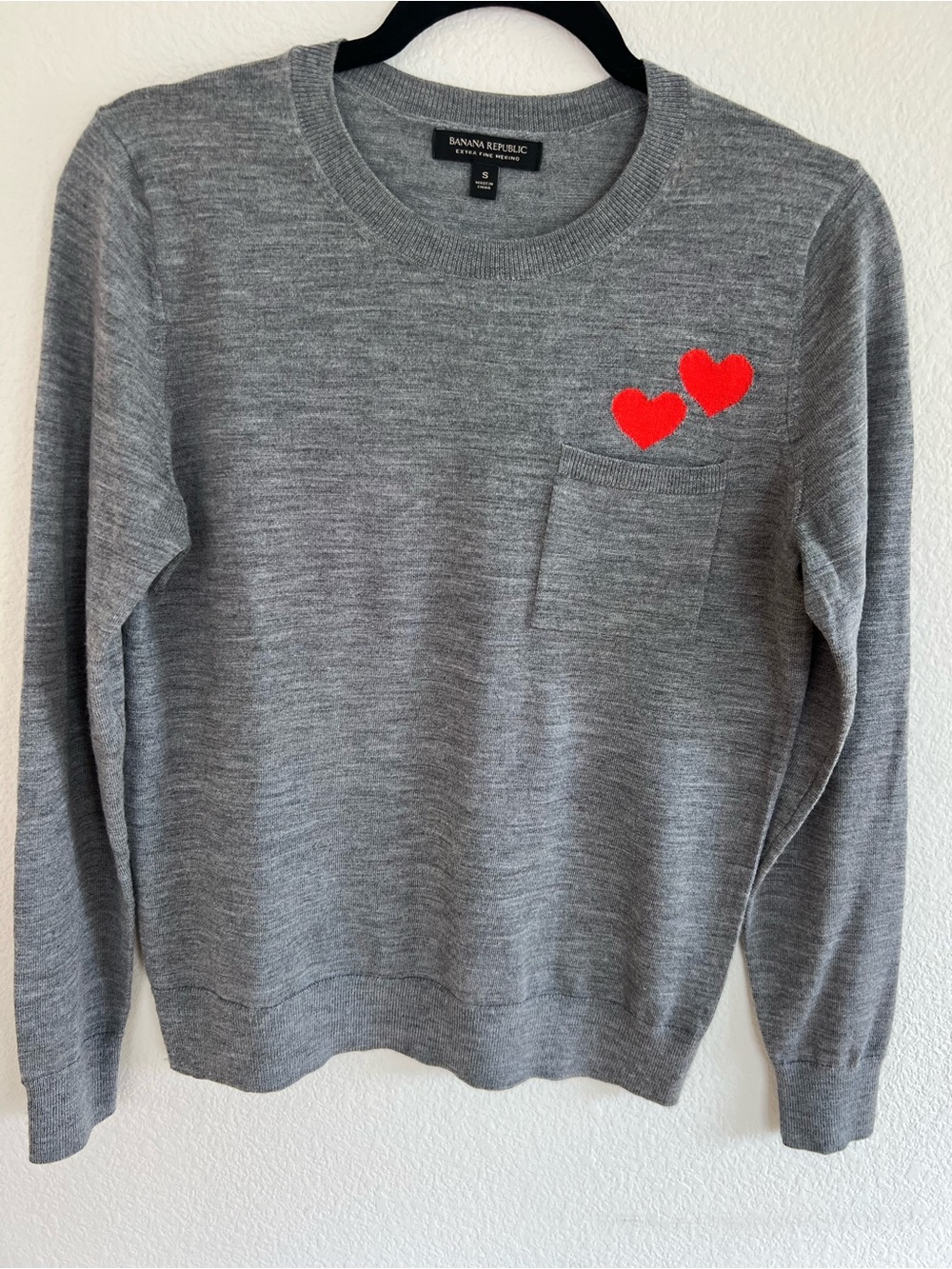 Banana Republic Gray Sweater with Red Heart Patches